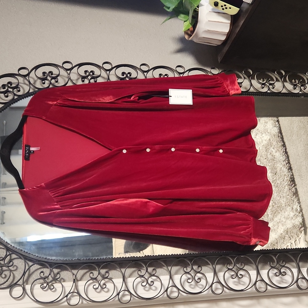 1. State red velvet button 3x shirt